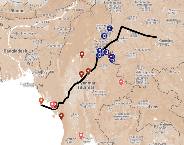 China projects and infrastructure in Myanmar map